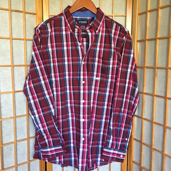 NEW Chaps Men/'s Easy Care Long Sleeve Plaid Button Up Shirt Size Small $55